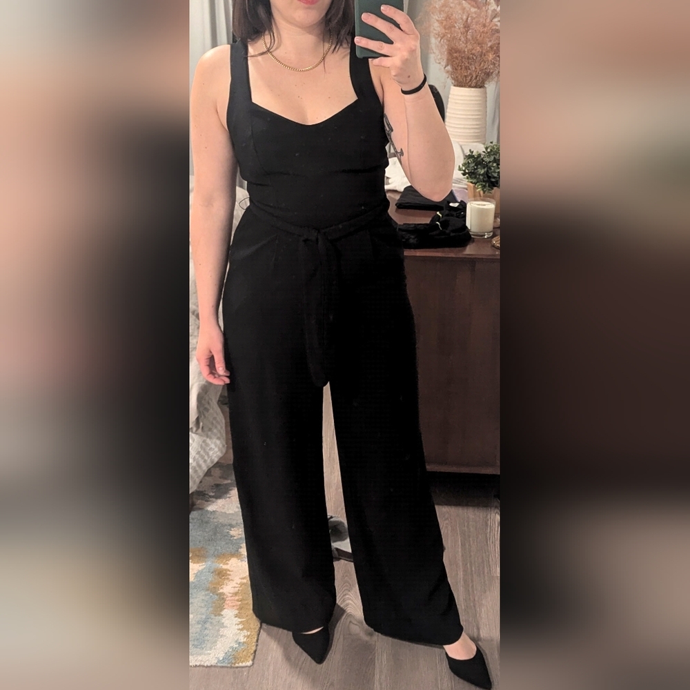 Anthropologie Black Wide-Leg Jumpsuit with Tie Waist